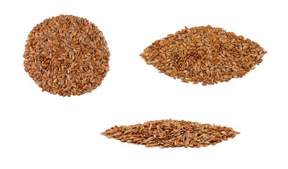 The set of isolated pictures of flax seed. Healthy life.