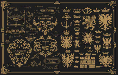 Set of Heraldic elements and baroque ornaments - obrazy, fototapety, plakaty