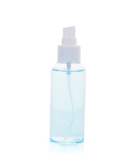 Sanitizer bottle spray with gel. Disinfectant Container with pump dispenser. Safety in an epidemic and pandemic. Vector Illustration isolated on white background.