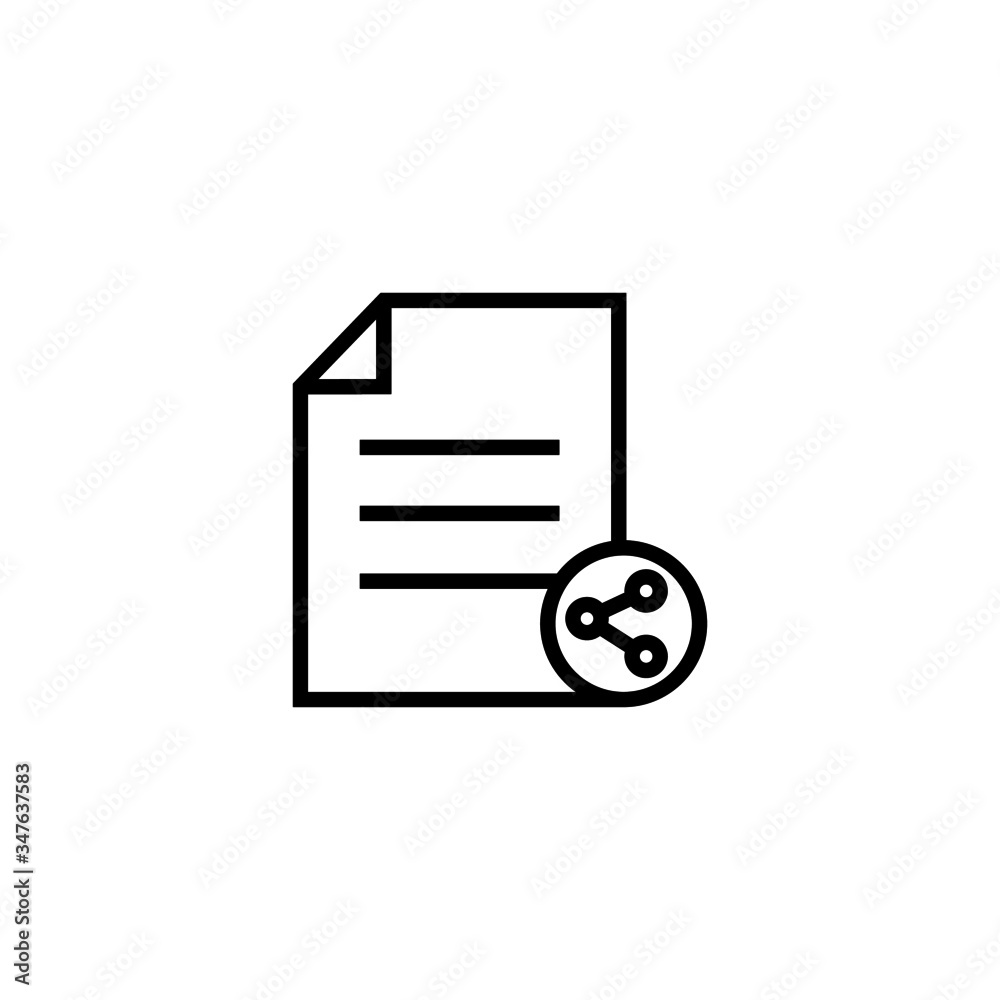 Sticker Document file page share sharing social media icon in black flat on white background, Vector icon