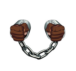 Chained african person. slave captive. Handcuffs. Vector graphic illustration
