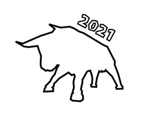Big bull animal silhouette new year 2021 symbol white background vector