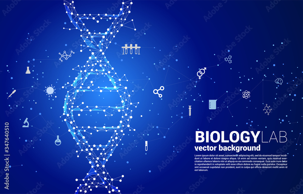Poster vector dna genetic structure from dot connect line polygon with icon. background concept for biotech