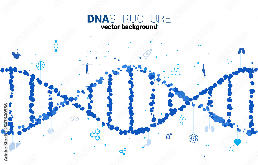 Poster vector dna genetic structure from dot random with icon. background concept for biotechnology and bio