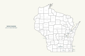 wisconsin map. wisconsin vector map of U.S. states. 