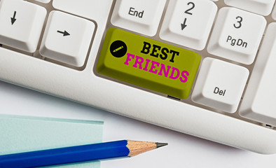 Conceptual hand writing showing Best Friends. Concept meaning A an individual you value above other...