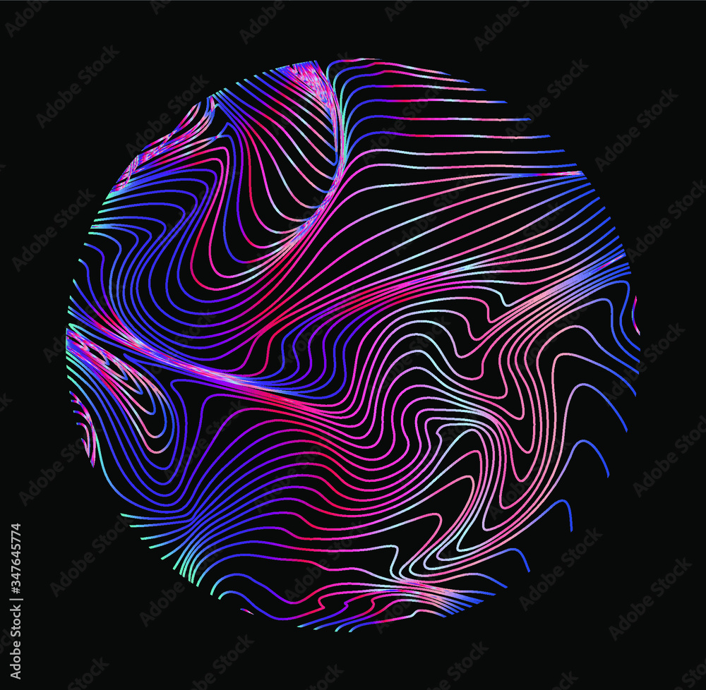 Aufkleber Illuminated holographic circle with glitched texture made by generative algorithm. Retrofuturistic illustration in 80s-90s synthwave and retrowave chromatic spectrum colors.