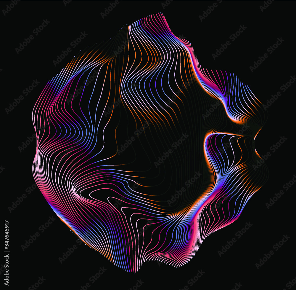 Aufkleber Illuminated holographic circle with glitched texture made by generative algorithm. Retrofuturistic illustration in 80s-90s synthwave and retrowave chromatic spectrum colors.