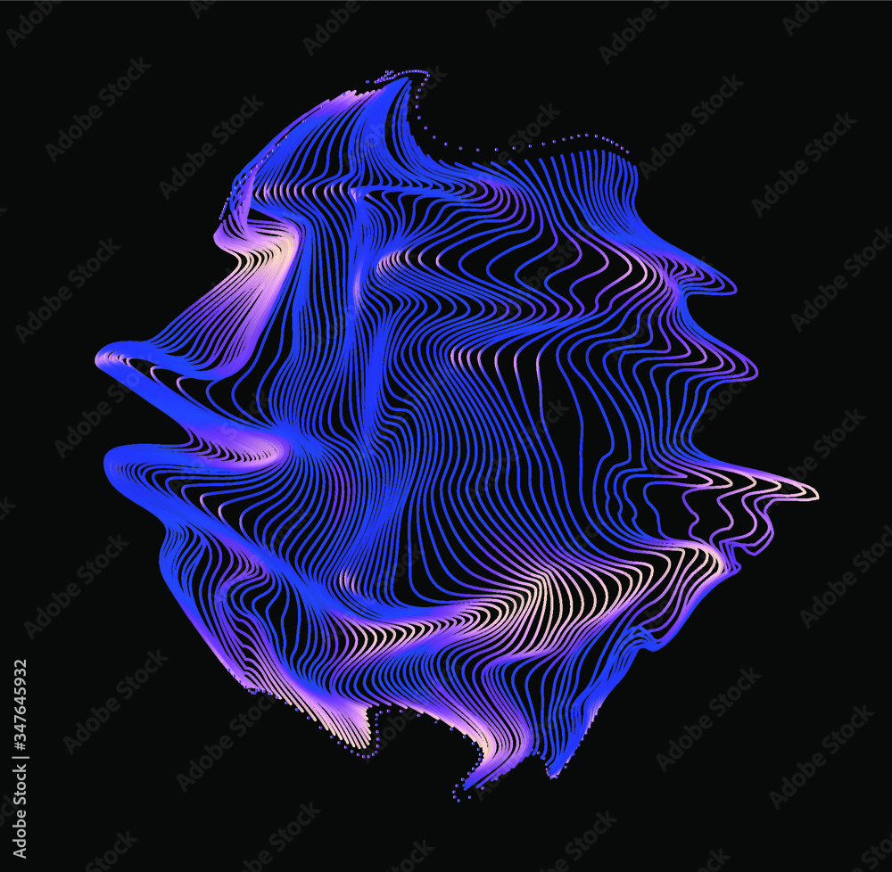 Fototapete Illuminated holographic circle with glitched texture made by generative algorithm. Retrofuturistic illustration in 80s-90s synthwave and retrowave chromatic spectrum colors.