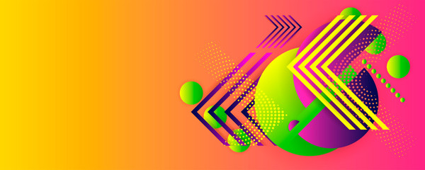 Bright juicy colors background with geometric elements, lines and dots for text, universal design, banner concept