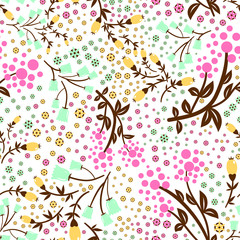 Abstract flowers seamless pattern. Colorful vector background - 347650786