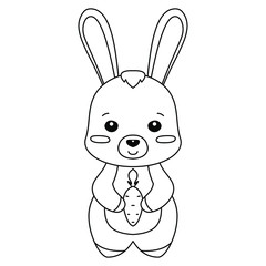 coloring book page for kids. vector editable line art. cute cartoon image of little cute baby rabbit with carrot - 347653150