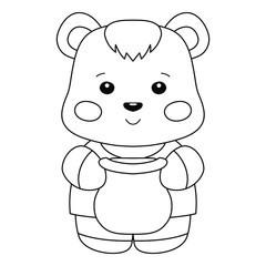 coloring book page for kids. vector editable line art. cute cartoon image of baby bear with a pot of honey - 347653182