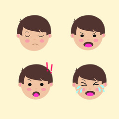 Set Cute Boy Emoticon Negative emotion Vector