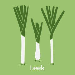 Cartoon Leek.Vegetables, vegetarian, healthy food.