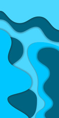 3D papercut blue gradient layers effect texture vector background. Abstract water art design of flowing liquid or origami paper cut layer smooth shape
