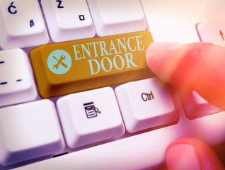 Text sign showing Entrance Door. Business photo text Way in Doorway Gate Entry Incoming Ingress...