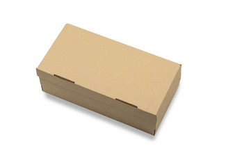 Close-up of closed brown cardboard box on white background with clipping path. Mockup design, carton box product for packaging shipping and storage in warehouse. Paper corrugated can use recycle.