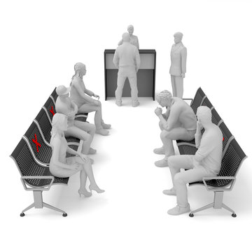 3d Illustration Waiting For Security Check With Social Distance. High Resolution Image White Background Isolated.