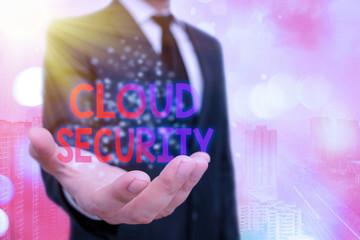 Conceptual hand writing showing Cloud Security. Concept meaning Protect the stored information safe Controlled technology