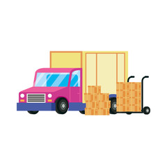 truck with cart and boxes delivery service