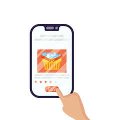 hand using smartphone with shopping basket ecommerce