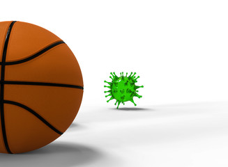 3D rendering of sport event cancellation. Coronavirus impact basketball. Cancellation of basketball matches concept.  Stadium event canceled due to coronavirus. 