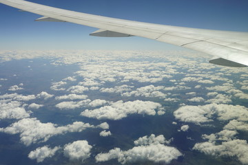 Obraz premium Thai Airlines, Air plane wing, sky, sunset, plane wing, clouds, get plane