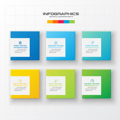 Business infographics template 6 steps with square,Element for design invitations,Vector illustration.
