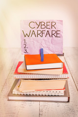 Handwriting text Cyber Warfare. Conceptual photo Virtual War Hackers System Attacks Digital Thief...