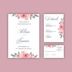 Obraz na płótnie Canvas Happy Wedding card floral garden invitation card marriage, rsvp detail. space layout vintage ornament beautiful , watercolor vector illustration template collection design