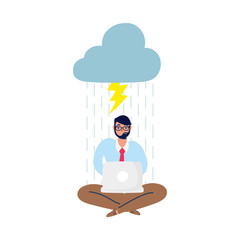 elegant business man with lotus position and cloud storm