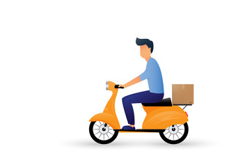 Delivery man ride scooter motorcycle cartoon. Express delivery. Vector illustration