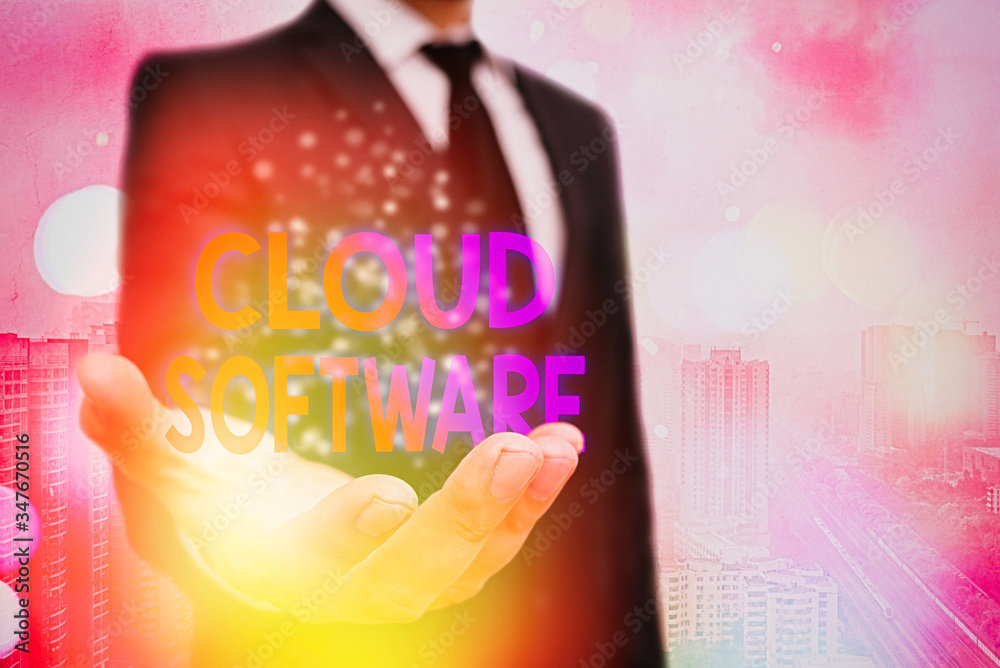 Poster conceptual hand writing showing cloud software. concept meaning programs used in storing accessing d