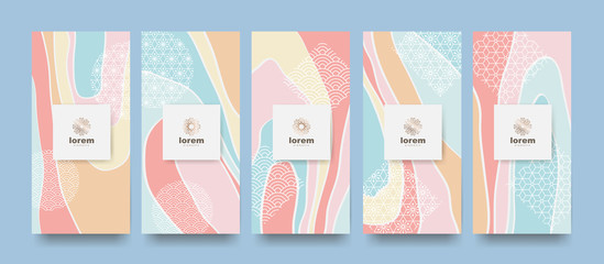 Vector set packaging templates japanese of nature luxury or premium products. Japan wallpaper. Vector illustration.