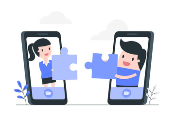 Online cooperation and teamwork concept illustration.