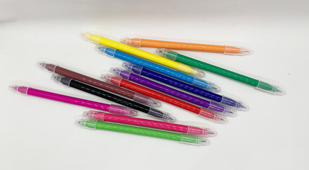 Colourful markers isolated on white background