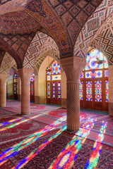 Fototapeta na wymiar Awesome morning view inside the Nasir al-Mulk Mosque, Iran