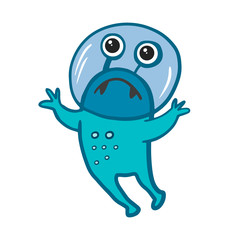 Alien. An alien in a spacesuit. Vector color sketch. Children's illustration. Character drawing