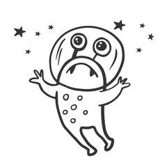 Alien. An alien in a spacesuit. Vector doodle style doodle. Children's illustration