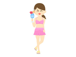 ドリンクを持った水着女性のイラスト