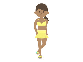 日焼けした水着女性のイラスト