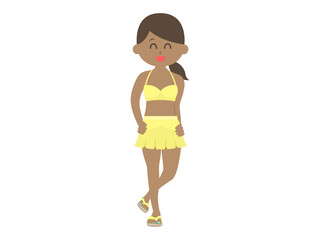 日焼けした水着女性のイラスト