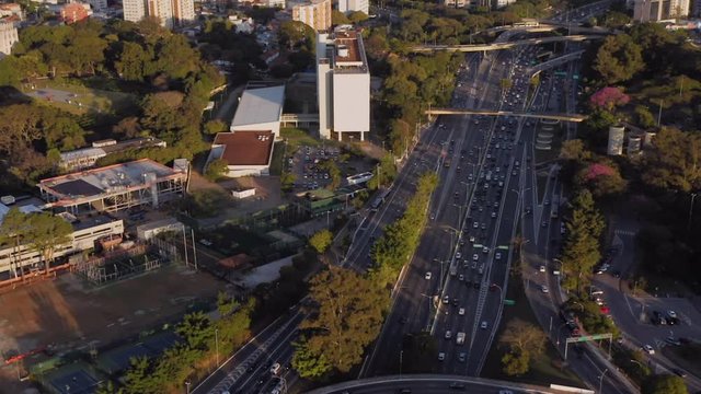 Aerial view of Vinte Tres de Maio Avenue in Ibirapuera area, Sao Paulo, Brazil