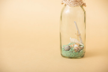 貝 手紙 貝殻 瓶 麻紐 砂