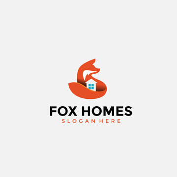 negative space fox home logo design premium vector