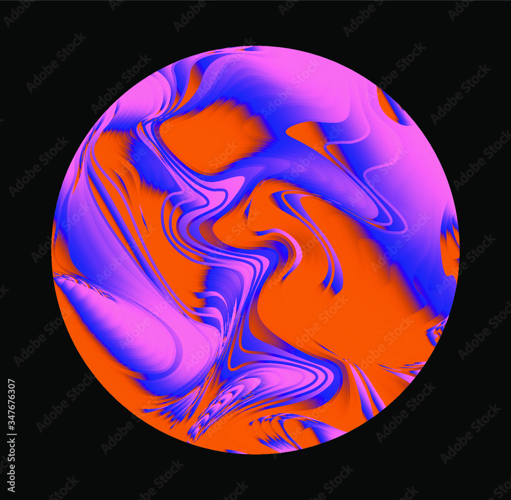 Aufkleber Illuminated holographic circle with glitched texture made by generative algorithm. Retrofuturistic illustration in 80s-90s synthwave and retrowave chromatic spectrum colors.