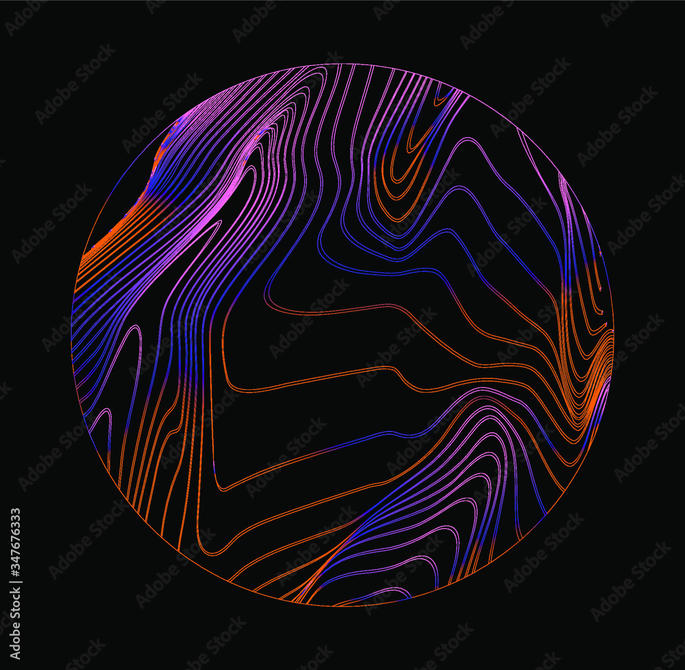 Fototapete Illuminated holographic circle with glitched texture made by generative algorithm. Retrofuturistic illustration in 80s-90s synthwave and retrowave chromatic spectrum colors.
