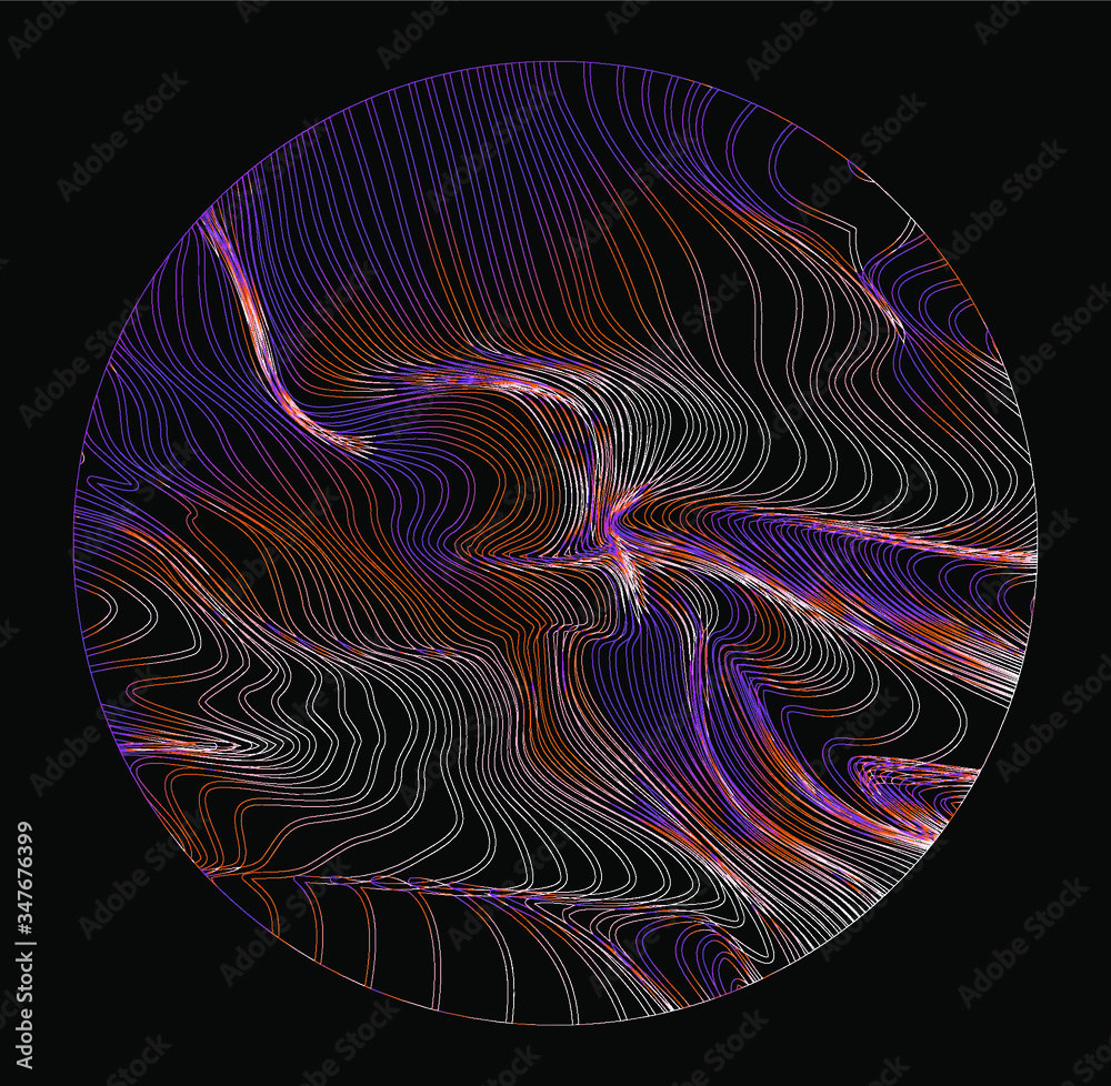 Aufkleber Illuminated holographic circle with glitched texture made by generative algorithm. Retrofuturistic illustration in 80s-90s synthwave and retrowave chromatic spectrum colors.