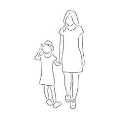 line drawing of mother walks with her child